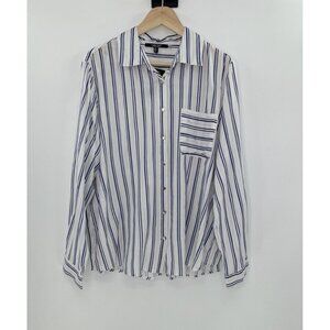 Louise Paris Plus Size Striped Collared Button‎ Down Blouse Sz 1x Roll Tab Slvs